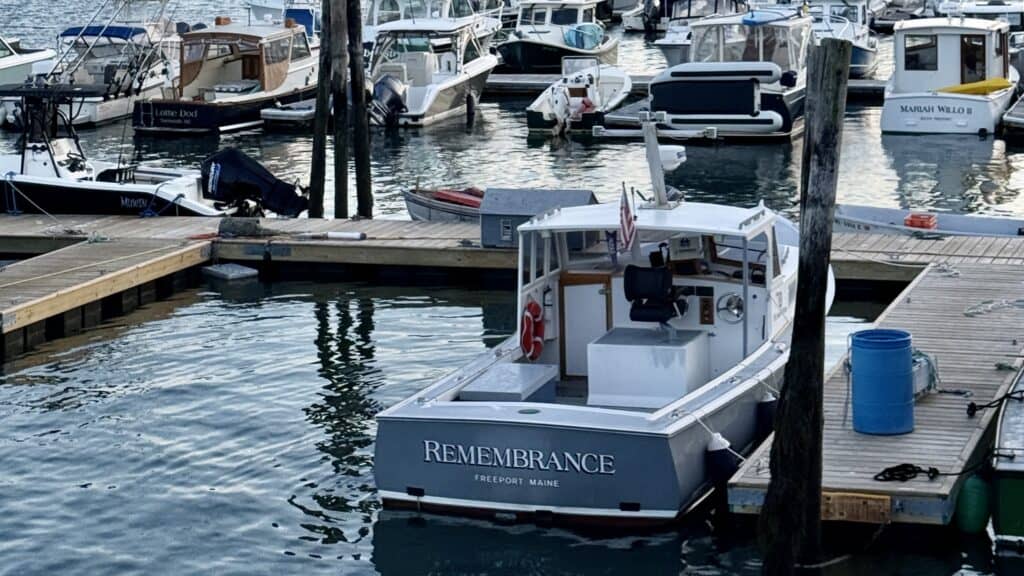 A boat in So Freeport Harbor named "Remembrance"