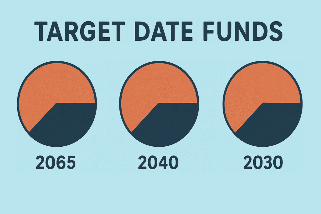 An illustration of pie charts showing target date funds for the Mainer Montanan blog.