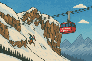An illustration Tristin Lilly sending it into Corbet's Couloir for the Mainer Montanan blog.