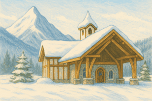 An illustration of Big Sky Chapel in Big Sky, Montana