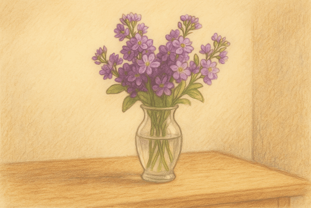 Vase of purple flowers on table for a post about being an executor.