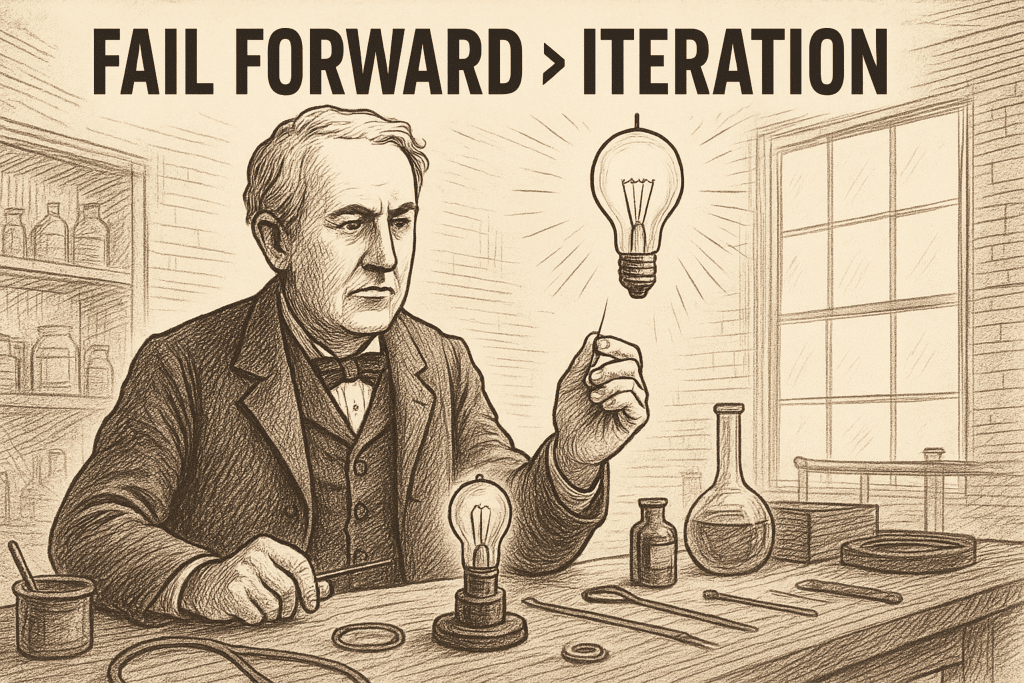 Thomas Edison Inventing the Light Bulb. Fail Forward and Iteration.