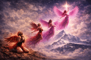 Girl Angel Ascending Into Fuchsia.