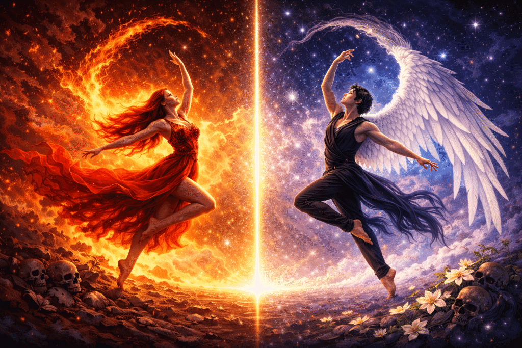 Girl & Boy Angel painting the heavens.