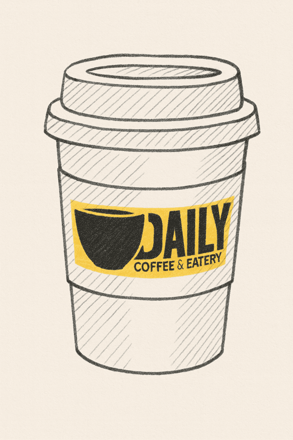 A hand drawn cup of coffee from The Daily in Bozeman, Montana
